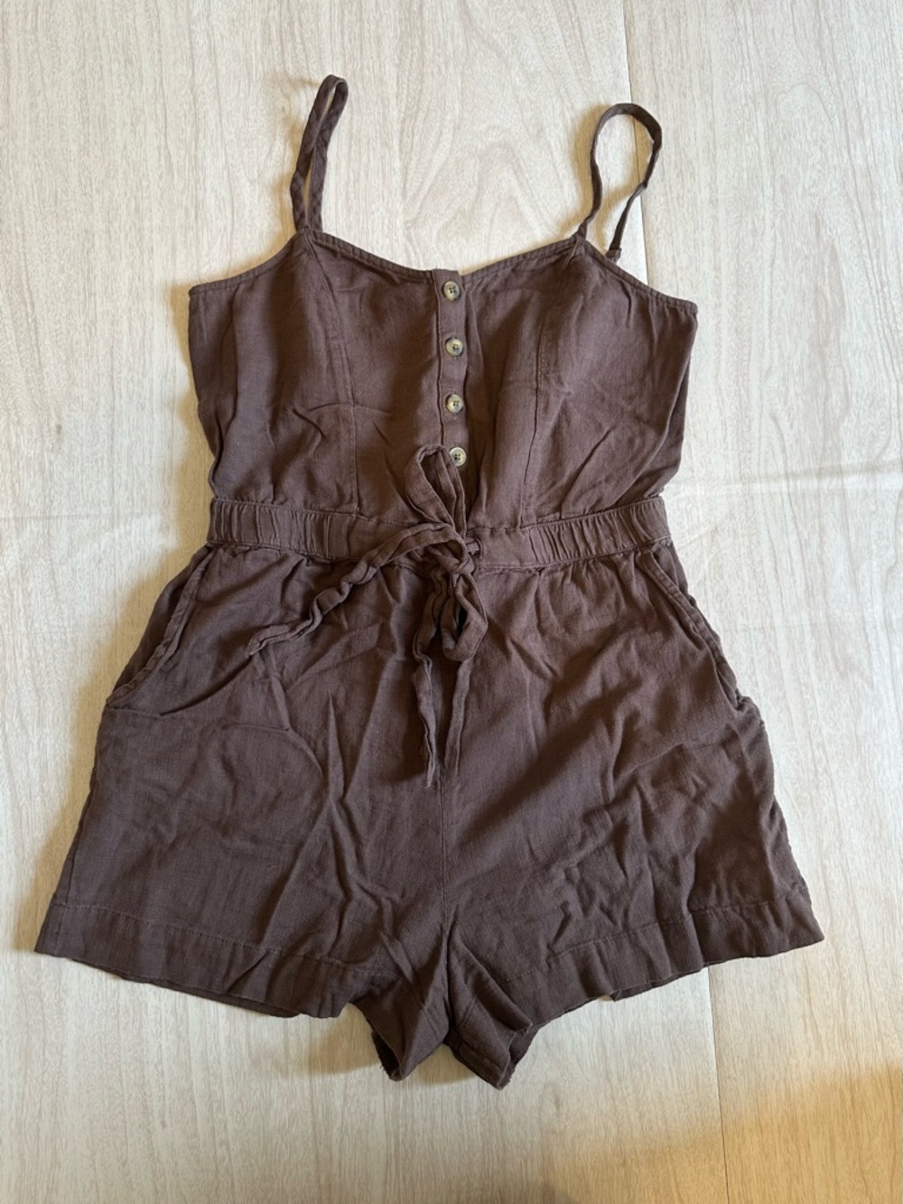 aerie Brown Smocked Waist Tank Romper
